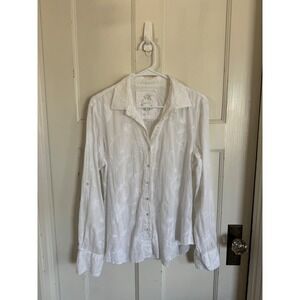 Cino white embroidered cotton button front blouse size xl